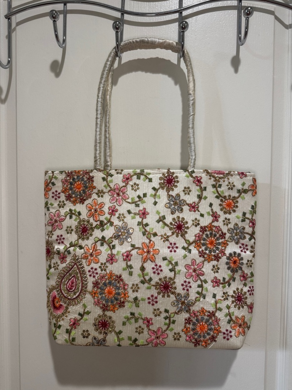 Made in India Ivory Embroidered Embellished Tote Bag NIB